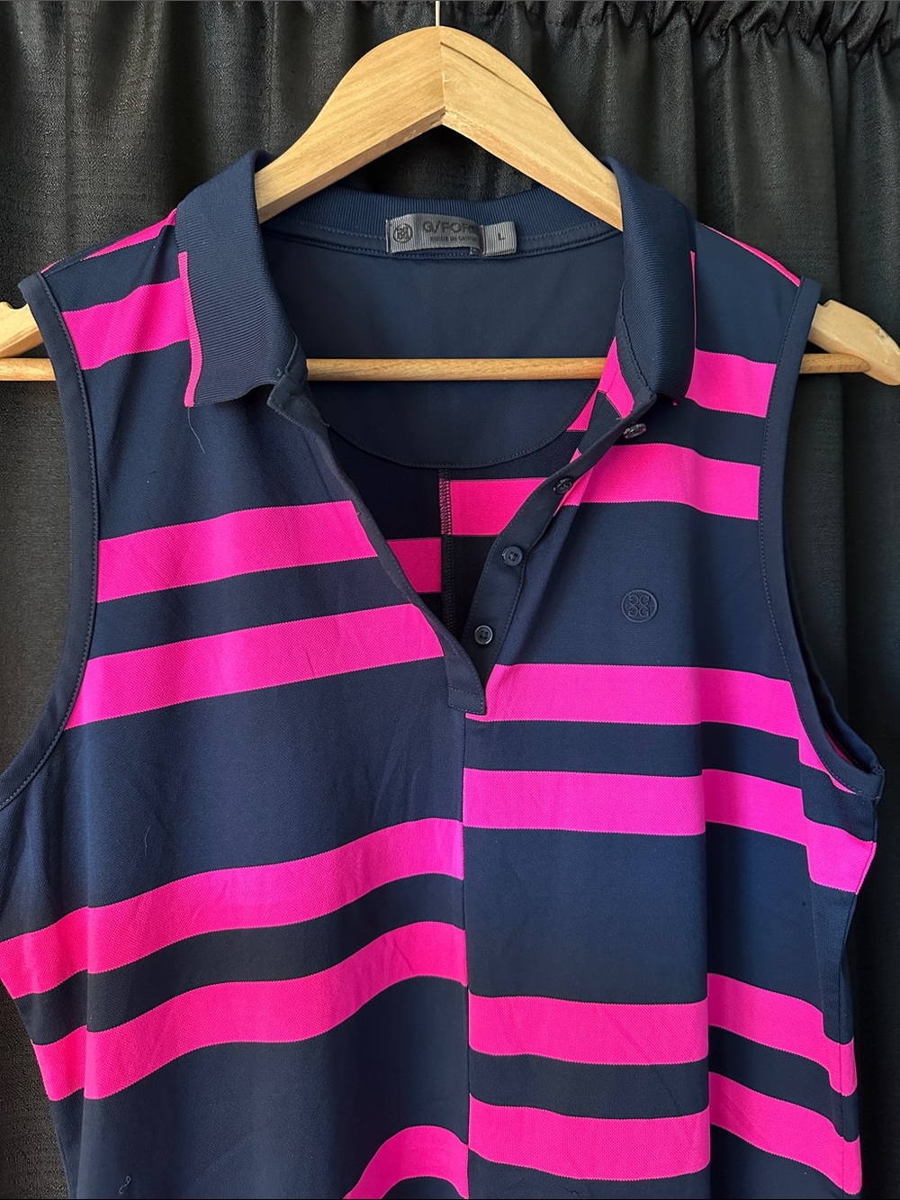 G/FORE Navy & Hot Pink Striped Sleeveless Polo